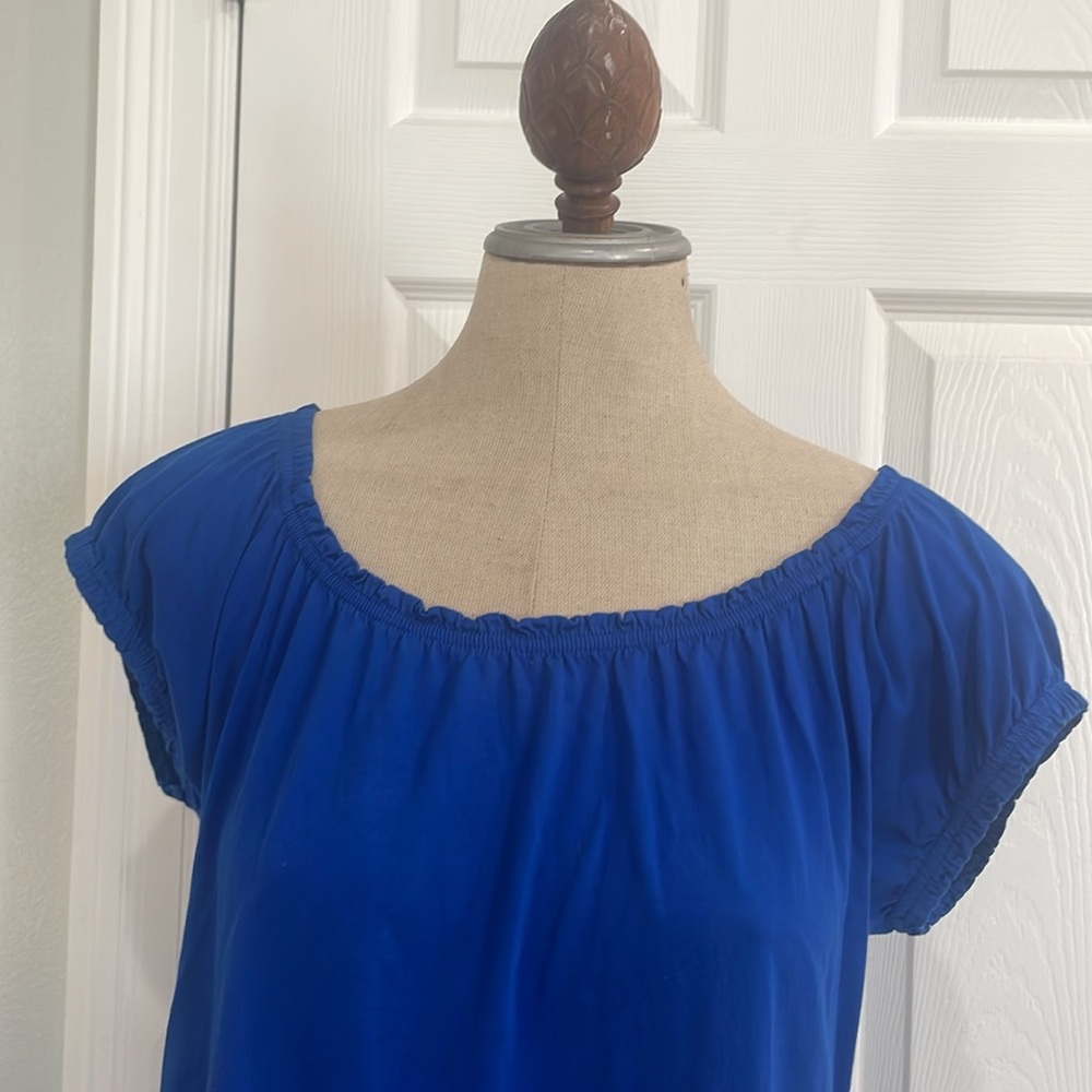 For the Republic top cap sleeves 100% Pima cotton ruffle trim blue womens size M - Picture 2 of 11